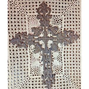 Beautiful Brown Cast Iron Ornate Cross Wall Hanging 13.5" x 11"